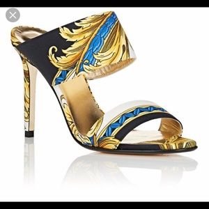 Versace Baroque-Print Faille Mules